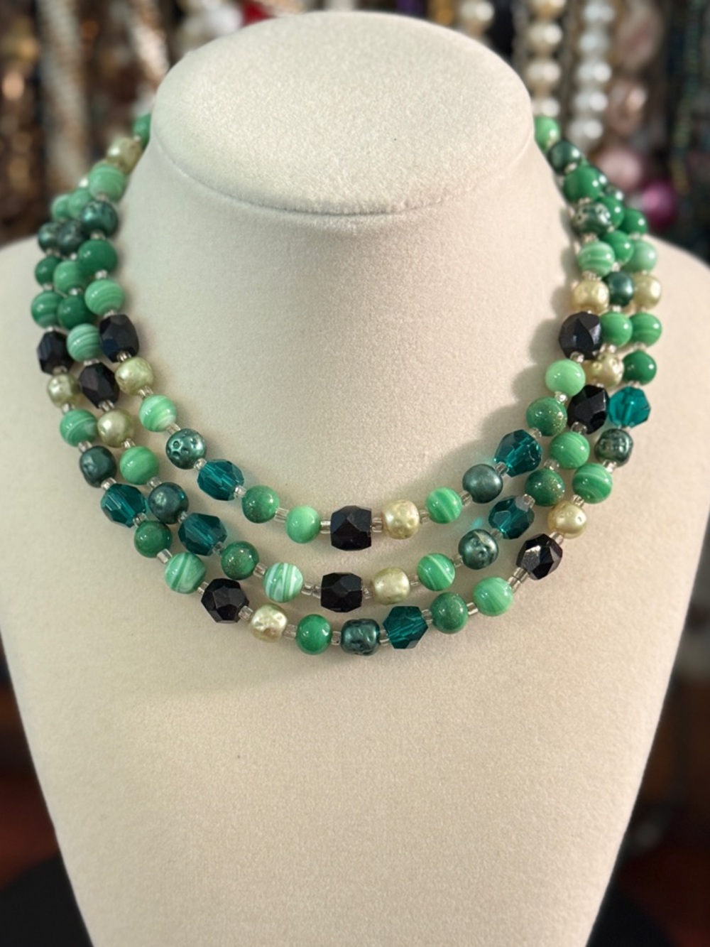 Mixed Bead Glass Pearl and Acrylic Necklace - Picture 1 of 5